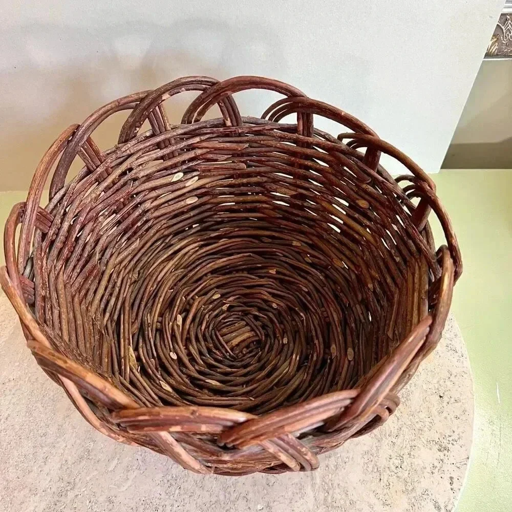 Handmade Wooden Sticks Twigs Round Basket Brown Woven 8 x 12‎ Inches